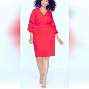 Eloquii ruched sleeve red dress size 18